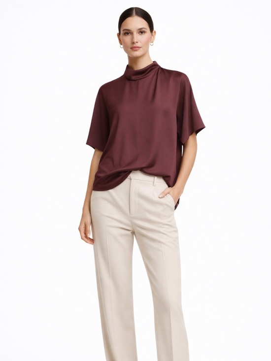 Vince Tops - Vince silk blend Burgundy Mock Neck Flutter Sleeve Blouse xl